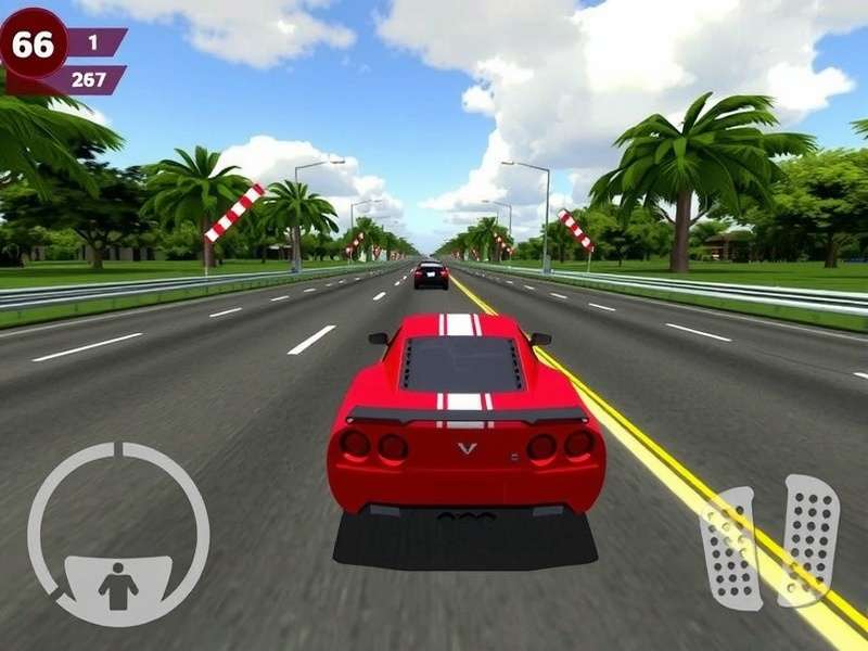 Extreme Car Driving Simulator Gameplay Screenshot - स्पोर्ट्स कार शहर की सड़क पर तेज गति से दौड़ते हुए
