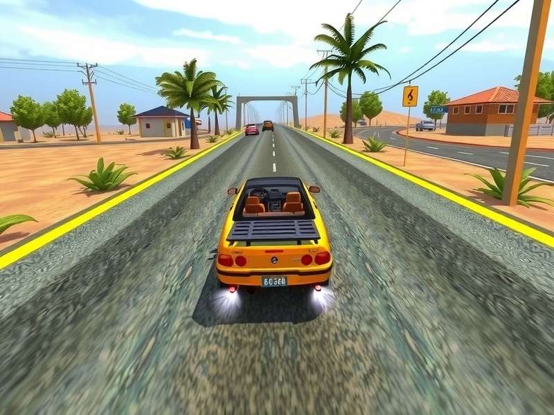 Extreme Car Driving Simulator 2 गेमप्ले स्क्रीनशॉट - शहर में तेज गति से कार चलाते हुए