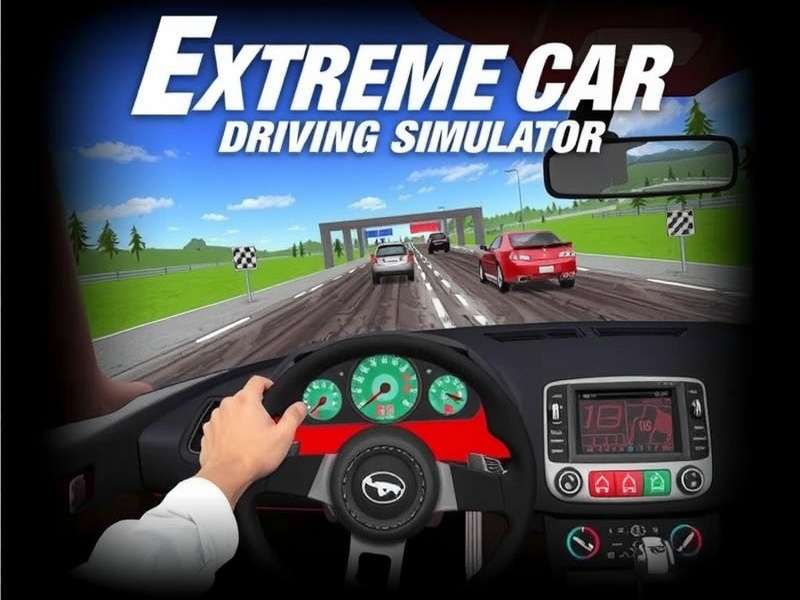 Extreme Car Driving Simulator gameplay screenshot showing stunt jump