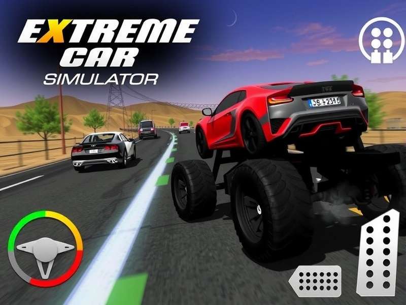 Extreme Car Driving Simulator gameplay screenshot showing a car performing a stunt jump