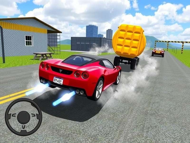 Extreme Car Driving Simulator gameplay screenshot showing high-speed stunt action