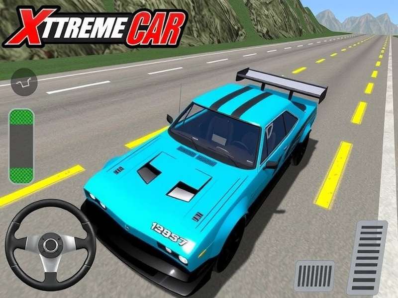 Extreme Car Driving Simulator 2025 gameplay screenshot showing a supercar drifting on a mountain road