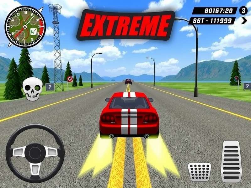 Extreme Car Driving Simulator gameplay with dynamic music interface