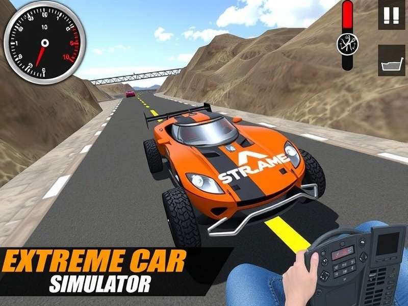 Extreme Car Driving Simulator Online – open world gameplay showcasing a sports car drifting on city streets at sunset