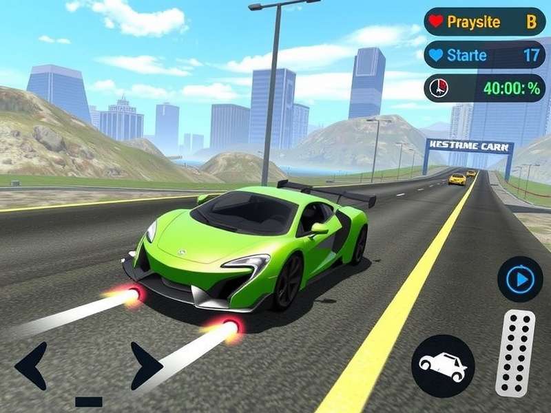 Extreme Car Driving Simulator Free Money - gameplay screenshot showing a sports car performing a stunt on a city street