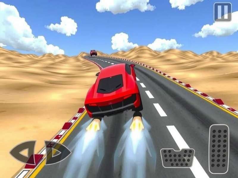 Extreme Car Driving Simulator Free Online gameplay showing a sports car drifting on a city street at sunset